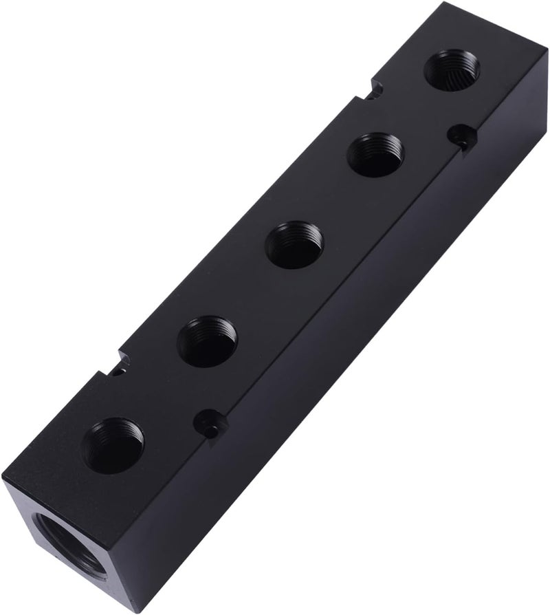 MARSTEK High Flow Air Manifold, Air Compressor Manifold, Air Hose Inline Manifold Block Splitter, Pneumatic Manifold Air Distribution Block, NPT 1 Inch Supply Port, NPT 1/2 Inch Output Port (5 Way 7 Port) - Image 1